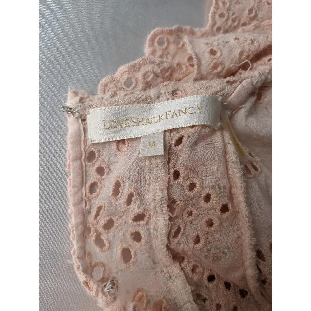 LoveShackFancy Dora Dress Peach Pink Cotton Eyelet Floral Ruffle Mini Medium